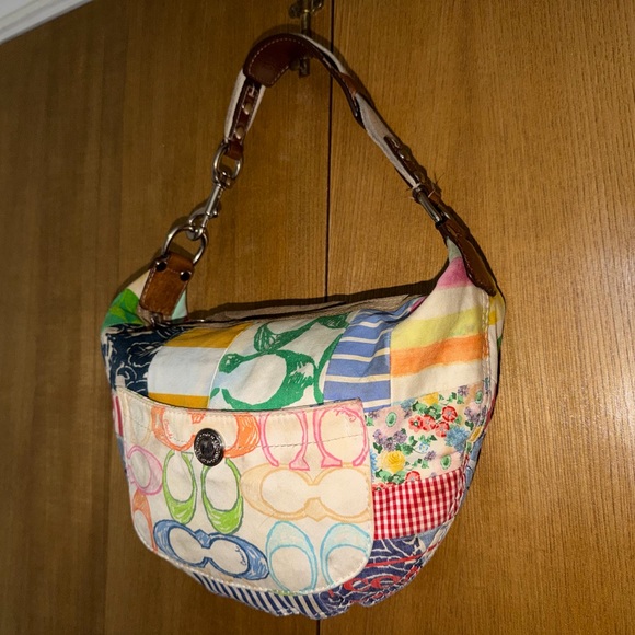 Coach Patchwork Soho Hobo Shoulder Bag Multicolor Canvas Leather Trim - Picture 13 of 16